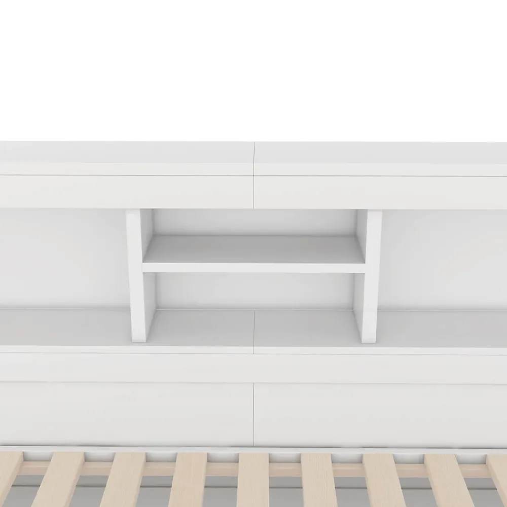 Okwish Lit gigogne 90x200 cm ado/enfant avec tiroir coulissant, LED télécommandée, ports USB, prise électrique et rangement - blanc* Lit Gigogne