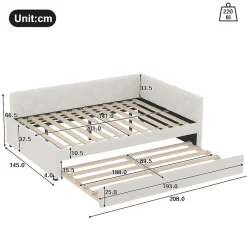 Lit gigogne 140x200 cm avec lit tiroir, lampe intégrée, ports USB et Type-C - 2 couchages gain de place - imitation laine blanc><noscript><img width=