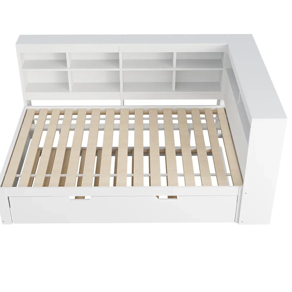 Okwish Lit Gigogne 140x200 cm avec Lit Tiroir 90x190 cm, en Bois Massif avec Rangement et Prise USB Intégrée, Lit Multifonction Blanc* Lit Gigogne
