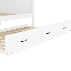 Lit gigogne 90x200 cm avec rangement latéral, LED télécommande et ports USB - sommier inclus - blanc - sans matelas><noscript><img width=