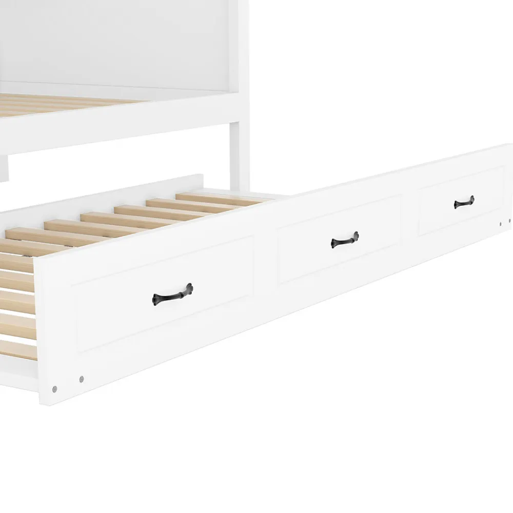 Lit gigogne 90x200 cm avec rangement latéral, LED télécommande et ports USB - sommier inclus - blanc - sans matelas>Okwish Clearance