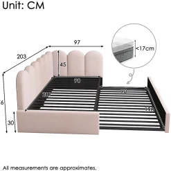 Okwish Lit Gigogne 90x200 cm avec Second Couchage - Design Moderne Gain de Place - Velours Rose - Sans Matelas* Lit Gigogne