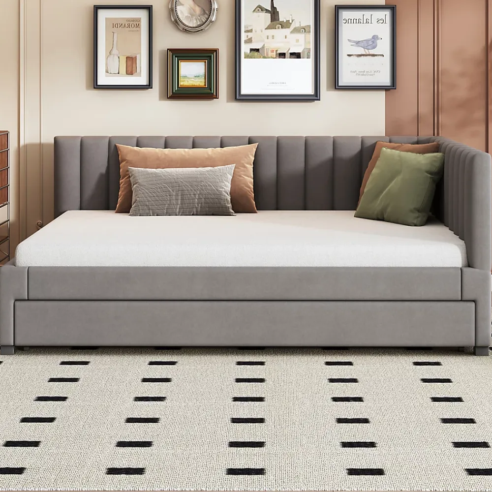 Okwish Lit Gigogne 140x200 cm avec Sommier à Lattes et Lit Tiroir Multifonction - Sans Matelas - Velours Gris* Lit Gigogne