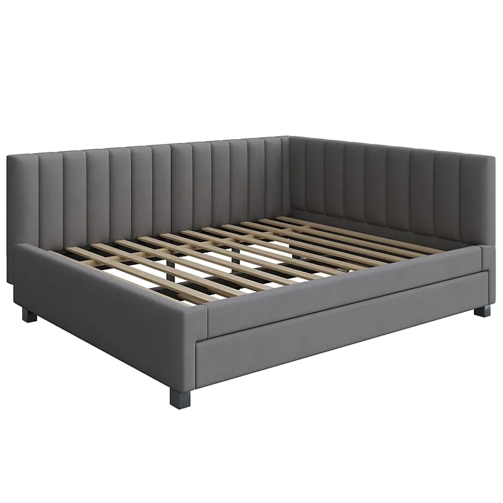 Okwish Lit Gigogne 140x200 cm avec Sommier à Lattes et Lit Tiroir Multifonction - Sans Matelas - Velours Gris* Lit Gigogne