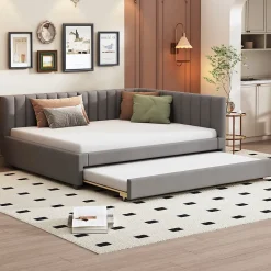 Okwish Lit Gigogne 140x200 cm avec Sommier à Lattes et Lit Tiroir Multifonction - Sans Matelas - Velours Gris* Lit Gigogne