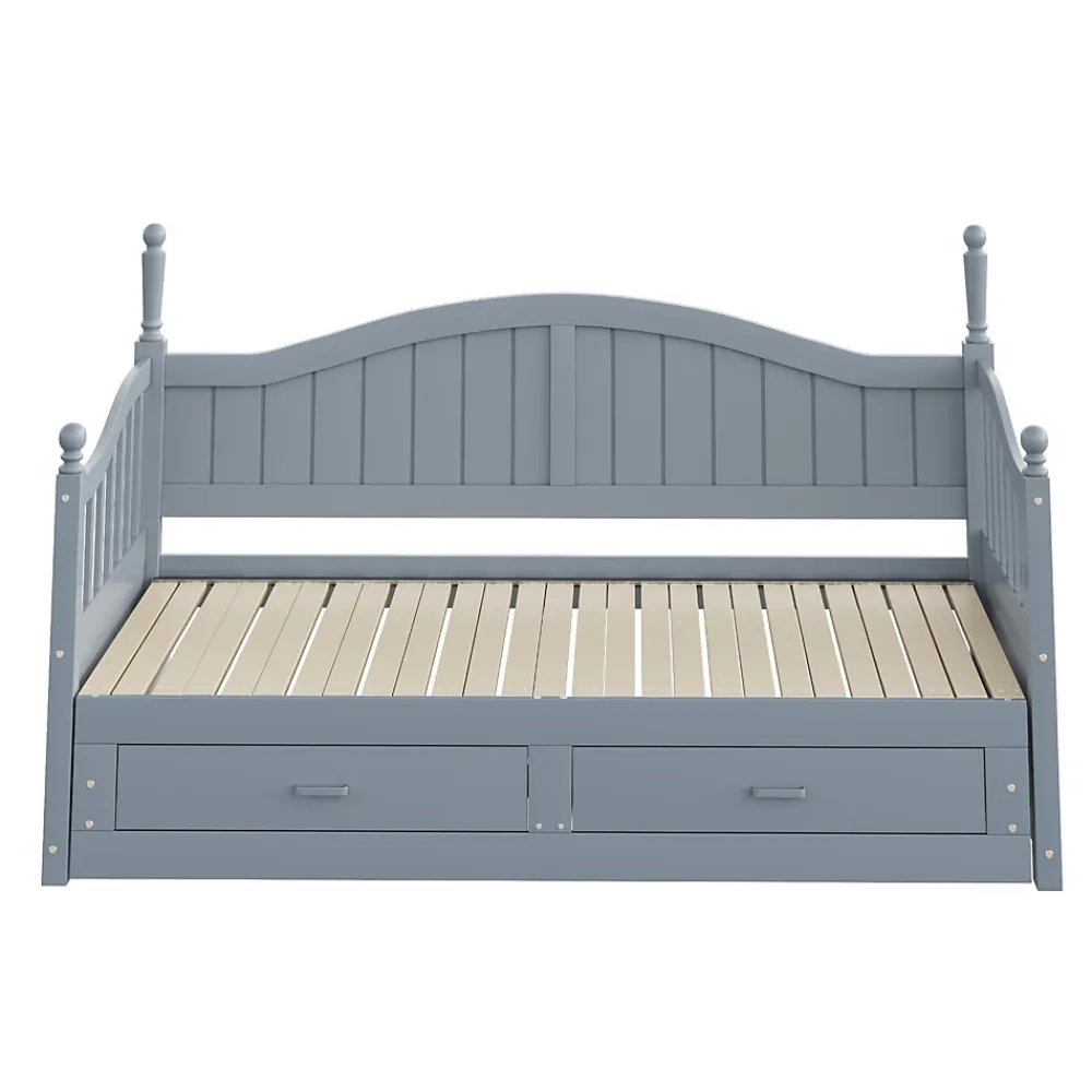 Okwish Lit Gigogne 90/180x200 cm avec Tiroirs et Sommier à Lattes Intégré, Lit Multifonction en Pin Massif, Gris* Lit Gigogne