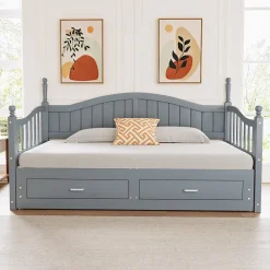 Okwish Lit Gigogne 90/180x200 cm avec Tiroirs et Sommier à Lattes Intégré, Lit Multifonction en Pin Massif, Gris* Lit Gigogne
