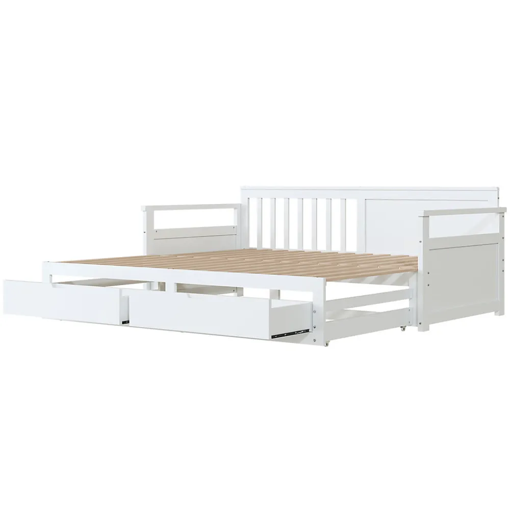 Lit Gigogne 90/180x190 cm Bois Blanc avec Tiroirs et Lit Sur Roulettes, Multifonction pour Chambre enfant, Blanc>Okwish Clearance