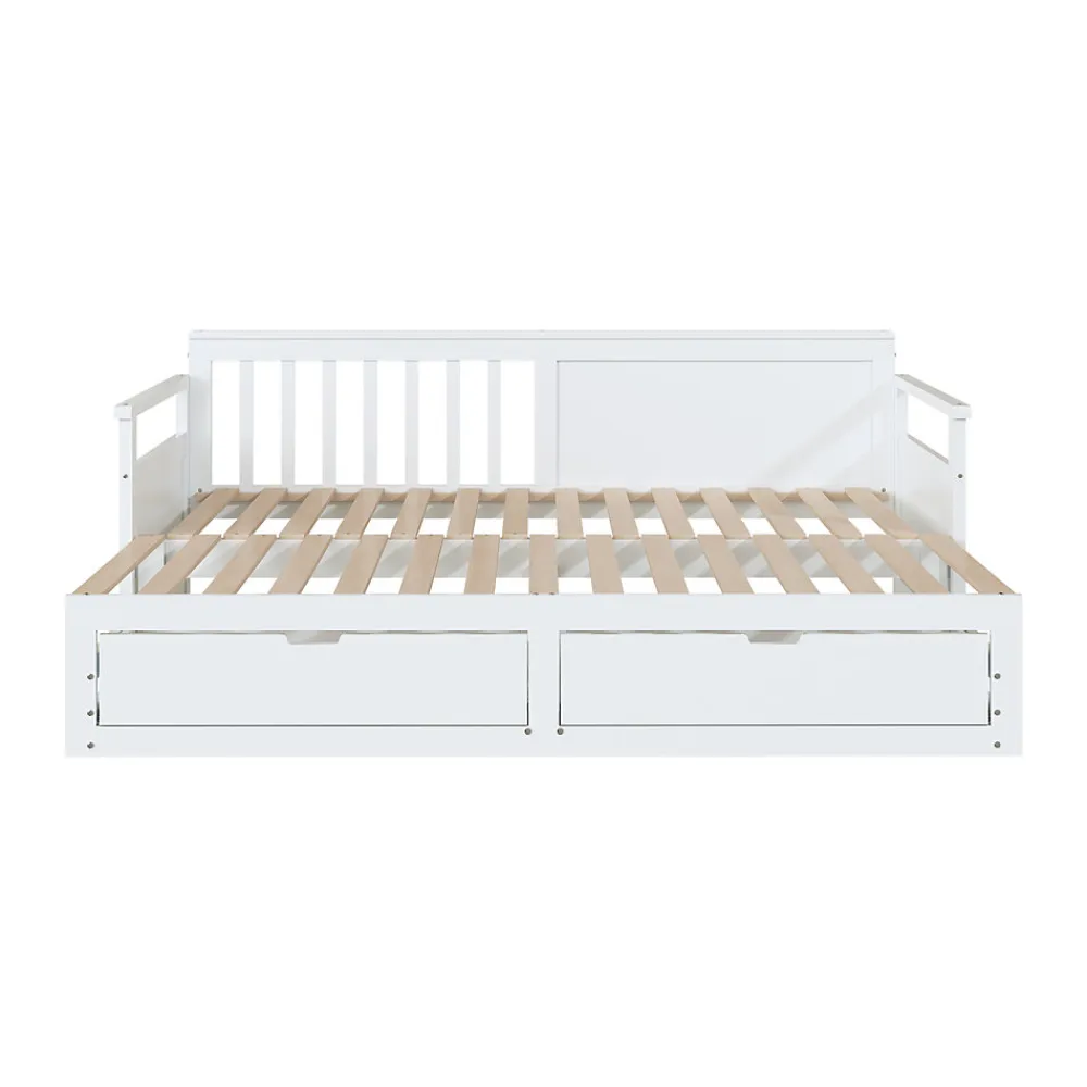 Lit Gigogne 90/180x190 cm Bois Blanc avec Tiroirs et Lit Sur Roulettes, Multifonction pour Chambre enfant, Blanc>Okwish Clearance