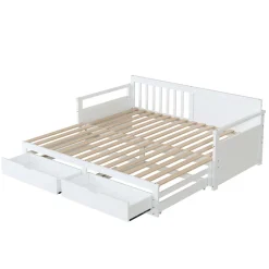 Lit Gigogne 90/180x190 cm Bois Blanc avec Tiroirs et Lit Sur Roulettes, Multifonction pour Chambre enfant, Blanc><noscript><img width=