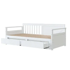 Lit Gigogne 90/180x190 cm Bois Blanc avec Tiroirs et Lit Sur Roulettes, Multifonction pour Chambre enfant, Blanc><noscript><img width=
