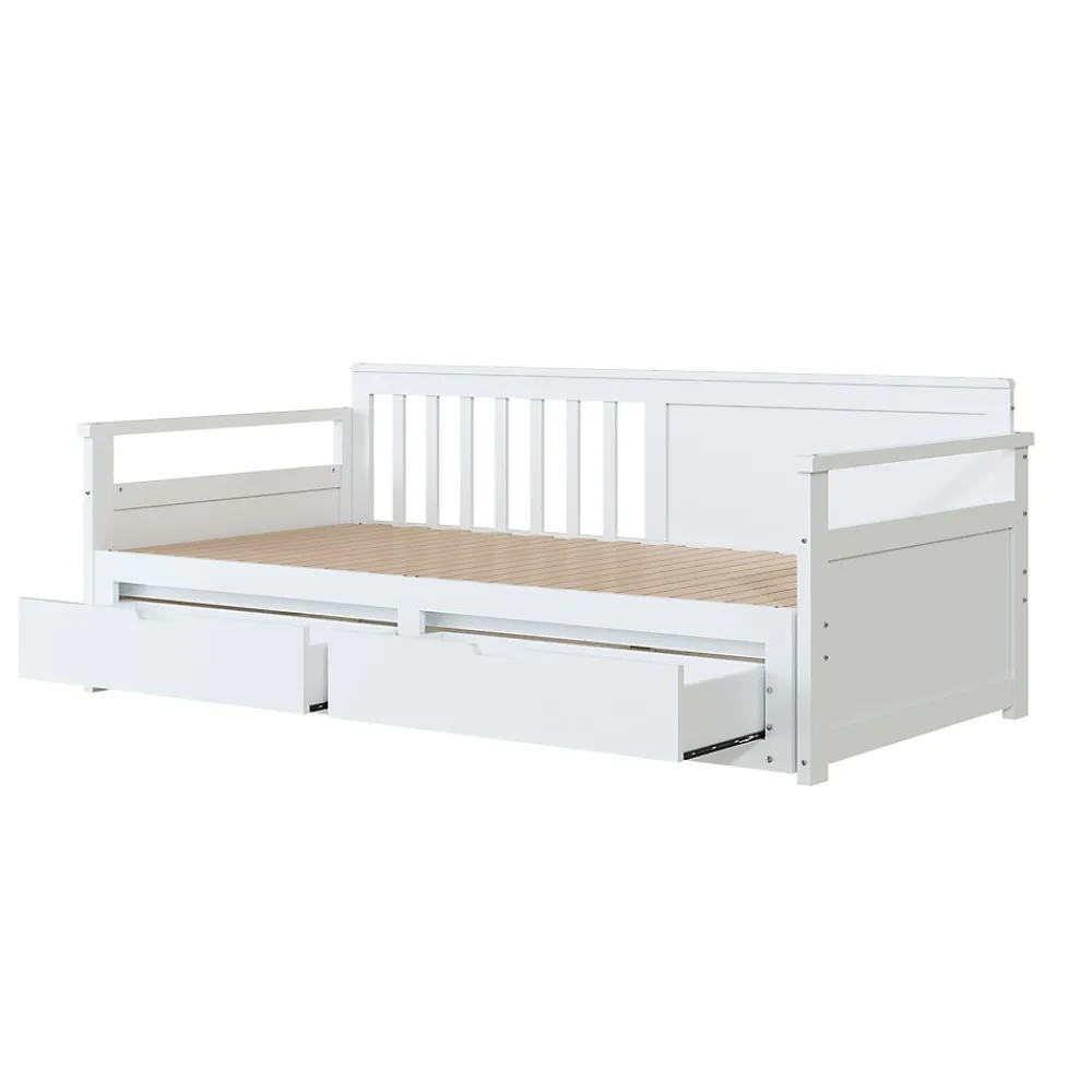 Lit Gigogne 90/180x190 cm Bois Blanc avec Tiroirs et Lit Sur Roulettes, Multifonction pour Chambre enfant, Blanc>Okwish Clearance