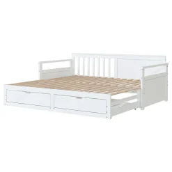 Lit Gigogne 90/180x190 cm Bois Blanc avec Tiroirs et Lit Sur Roulettes, Multifonction pour Chambre enfant, Blanc><noscript><img width=