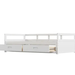 Okwish Lit Gigogne 90/180x190 cm Bois Blanc avec Tiroirs et Sommier À Lattes, Multifonction pour Chambre enfant, Blanc* Lit Gigogne