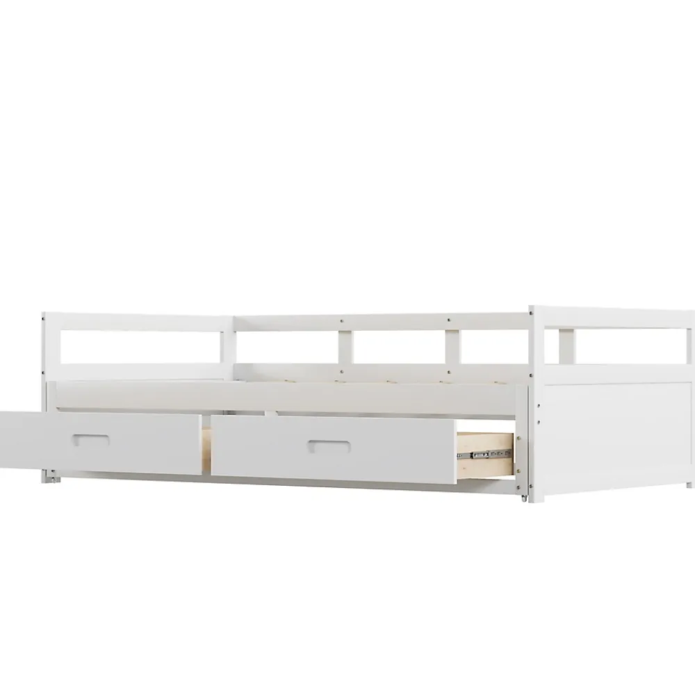 Okwish Lit Gigogne 90/180x190 cm Bois Blanc avec Tiroirs et Sommier À Lattes, Multifonction pour Chambre enfant, Blanc* Lit Gigogne