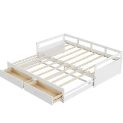 Okwish Lit Gigogne 90/180x190 cm Bois Blanc avec Tiroirs et Sommier À Lattes, Multifonction pour Chambre enfant, Blanc* Lit Gigogne