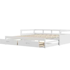 Okwish Lit Gigogne 90/180x190 cm Bois Blanc avec Tiroirs et Sommier À Lattes, Multifonction pour Chambre enfant, Blanc* Lit Gigogne