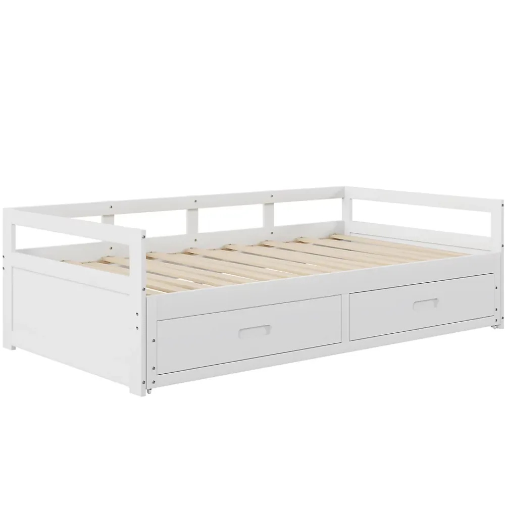 Okwish Lit Gigogne 90/180x190 cm Bois Blanc avec Tiroirs et Sommier À Lattes, Multifonction pour Chambre enfant, Blanc* Lit Gigogne