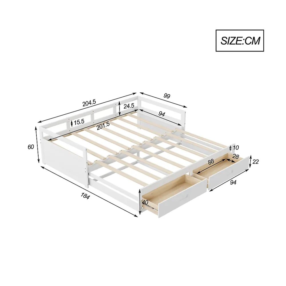 Okwish Lit Gigogne 90/180x190 cm Bois Blanc avec Tiroirs et Sommier À Lattes, Multifonction pour Chambre enfant, Blanc* Lit Gigogne