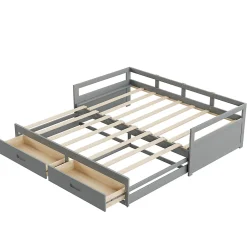 Lit Gigogne 90/180x190 cm Bois Gris avec Tiroirs et Sommier À Lattes, Multifonction pour Chambre enfant, Gris><noscript><img width=