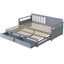 Okwish Lit Gigogne 90/180x190 cm Bois Gris avec Tiroirs et Lit Sur Roulettes, Multifonction pour Chambre enfant, Gris* Lit Gigogne