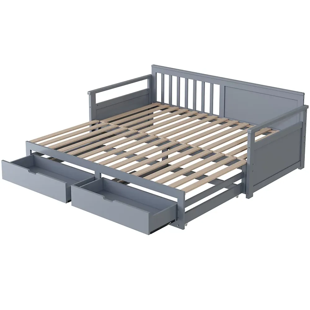 Okwish Lit Gigogne 90/180x190 cm Bois Gris avec Tiroirs et Lit Sur Roulettes, Multifonction pour Chambre enfant, Gris* Lit Gigogne