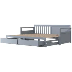 Okwish Lit Gigogne 90/180x190 cm Bois Gris avec Tiroirs et Lit Sur Roulettes, Multifonction pour Chambre enfant, Gris* Lit Gigogne