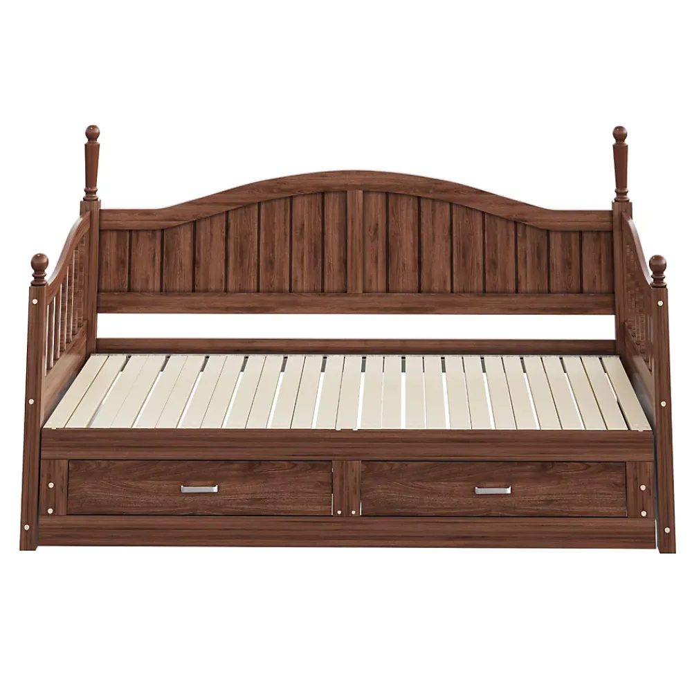 Okwish Lit Gigogne 90/180x190 cm Bois Massif avec Tiroir et Sommier À Lattes, Multifonction pour Chambre enfant Ou Ado, Noyer* Lit Gigogne