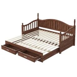 Okwish Lit Gigogne 90/180x190 cm Bois Massif avec Tiroir et Sommier À Lattes, Multifonction pour Chambre enfant Ou Ado, Noyer* Lit Gigogne