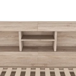 Lit gigogne 140x200 cm double avec tiroir coulissant, LED télécommandée, ports USB, prise électrique et rangement - bois naturel><noscript><img width=