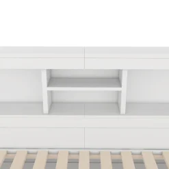 Lit gigogne 140x200 cm double avec tiroir coulissant, LED télécommandée, ports USB, prise électrique et rangement - blanc><noscript><img width=