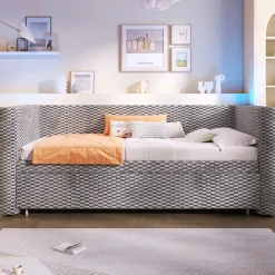Okwish Lit Gigogne 90x200 cm/180x200 cm - Lit Simple et Double avec Éclairage LED Multifonction - en Velours - sans Matelas - Gris* Lit Gigogne