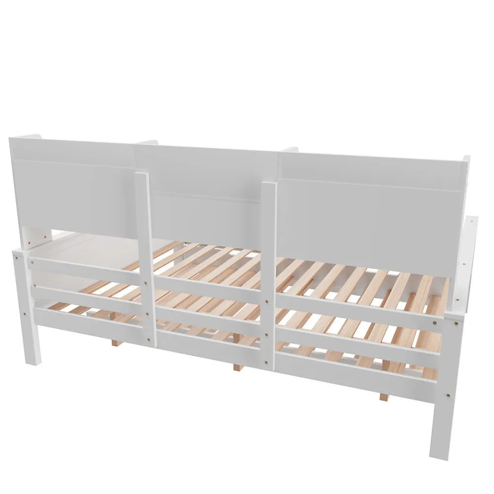 Lit Gigogne 90x190/140x200 cm avec Lit Tiroir et Tiroirs de Rangement, Bois Blanc, Sommier À Lattes pour Chambre enfant, Blanc>Okwish Best