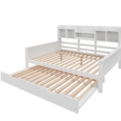 Lit Gigogne 90x190/140x200 cm avec Lit Tiroir et Tiroirs de Rangement, Bois Blanc, Sommier À Lattes pour Chambre enfant, Blanc><noscript><img width=