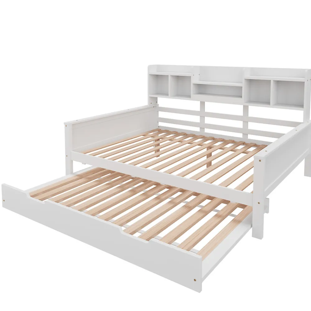 Lit Gigogne 90x190/140x200 cm avec Lit Tiroir et Tiroirs de Rangement, Bois Blanc, Sommier À Lattes pour Chambre enfant, Blanc>Okwish Best