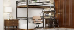 Lit Haut 90x200cm, Bureau, Rangement, Échelle, Métal, Noir><noscript><img width=