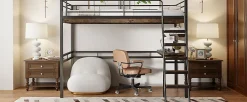 Lit Haut 90x200cm, Bureau, Rangement, Échelle, Métal, Noir><noscript><img width=