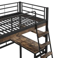 Lit Haut 90x200cm, Bureau, Rangement, Échelle, Métal, Noir><noscript><img width=