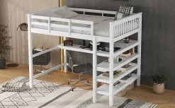 Fortuna lai Lit Haut 140x200cm, Bureau, Rangement, Échelle, Métal, Blanc*Enfant Lit Enfant