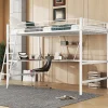 Lit Haut 90x200cm, Métal, Bureau L, Rangement, Sans Matelas, Blanc>Fortuna lai