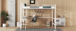 Lit Haut 90x200cm, Métal, Bureau L, Rangement, Sans Matelas, Blanc>Fortuna lai
