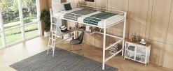 Lit Haut 90x200cm, Métal, Bureau L, Rangement, Sans Matelas, Blanc><noscript><img width=