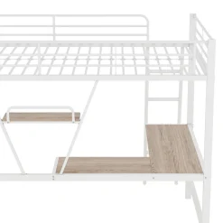 Lit Haut 90x200cm, Métal, Bureau L, Rangement, Sans Matelas, Blanc><noscript><img width=