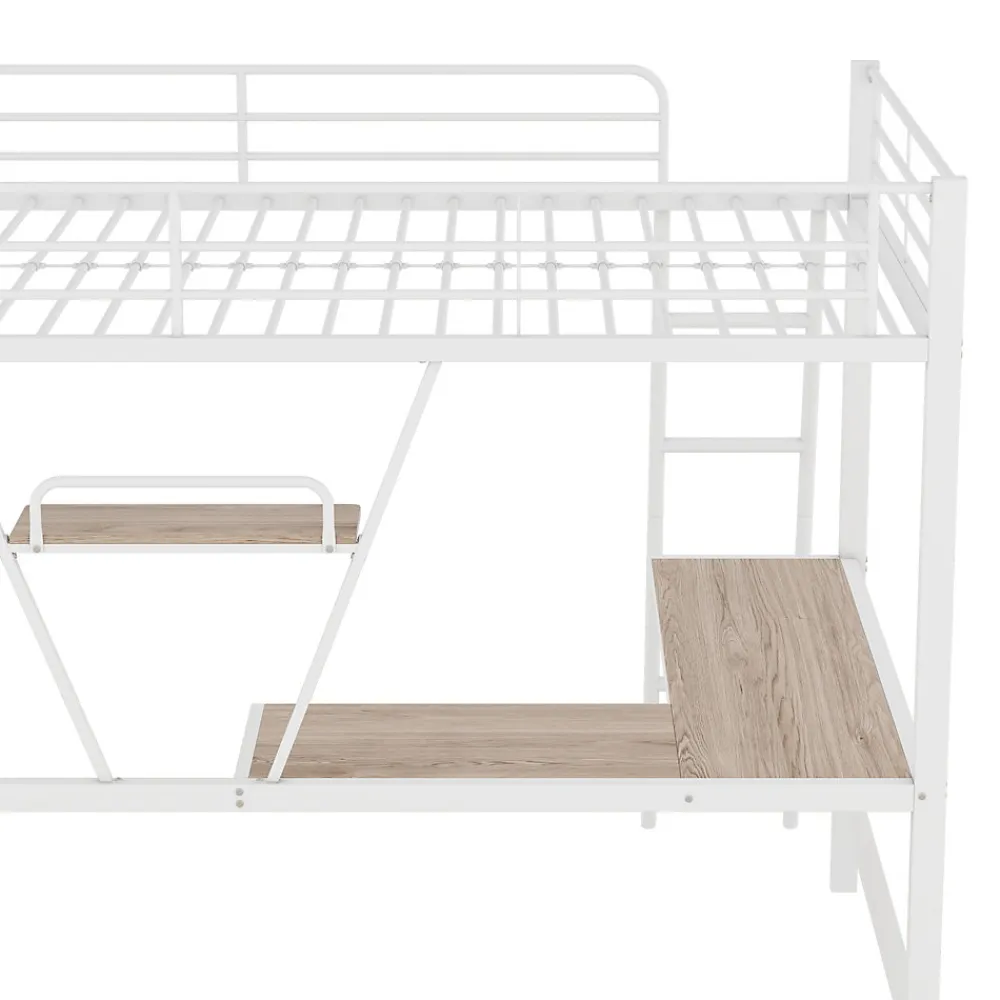 Lit Haut 90x200cm, Métal, Bureau L, Rangement, Sans Matelas, Blanc>Fortuna lai