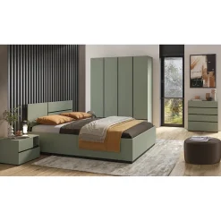 Meublorama Lit HAVANA 160x200 avec sommier Coloris vert sauge et noir Design moderne et structure robuste* Lit Double