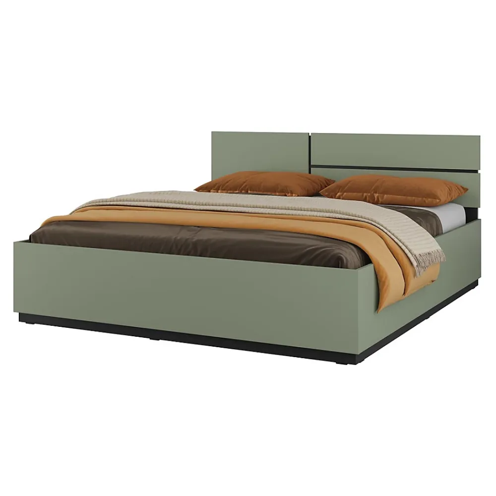 Meublorama Lit HAVANA 160x200 avec sommier Coloris vert sauge et noir Design moderne et structure robuste* Lit Double