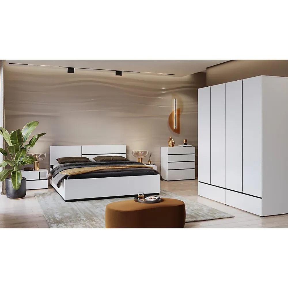 Meublorama Lit HAVANA 160x200 blanc et noir avec sommier Design moderne et confort optimisé* Lit Double