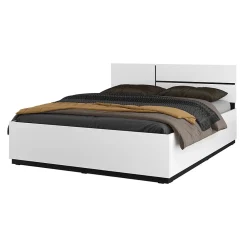 Meublorama Lit HAVANA 160x200 blanc et noir avec sommier Design moderne et confort optimisé* Lit Double