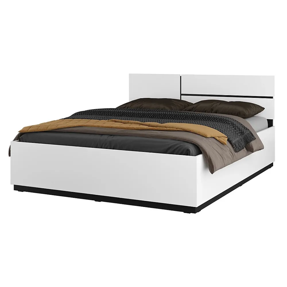 Meublorama Lit HAVANA 160x200 blanc et noir avec sommier Design moderne et confort optimisé* Lit Double