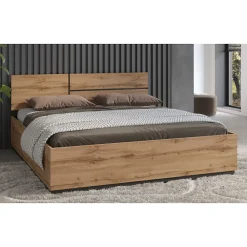 Meublorama Lit HAVANA 180x200 chene et noir avec sommier Style naturel et couchage grand confort* Lit Double